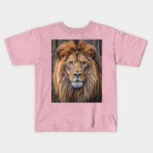 Majestic Mane: Hyperrealistic Oil Painting of a Zoo Lion Kids T-Shirt